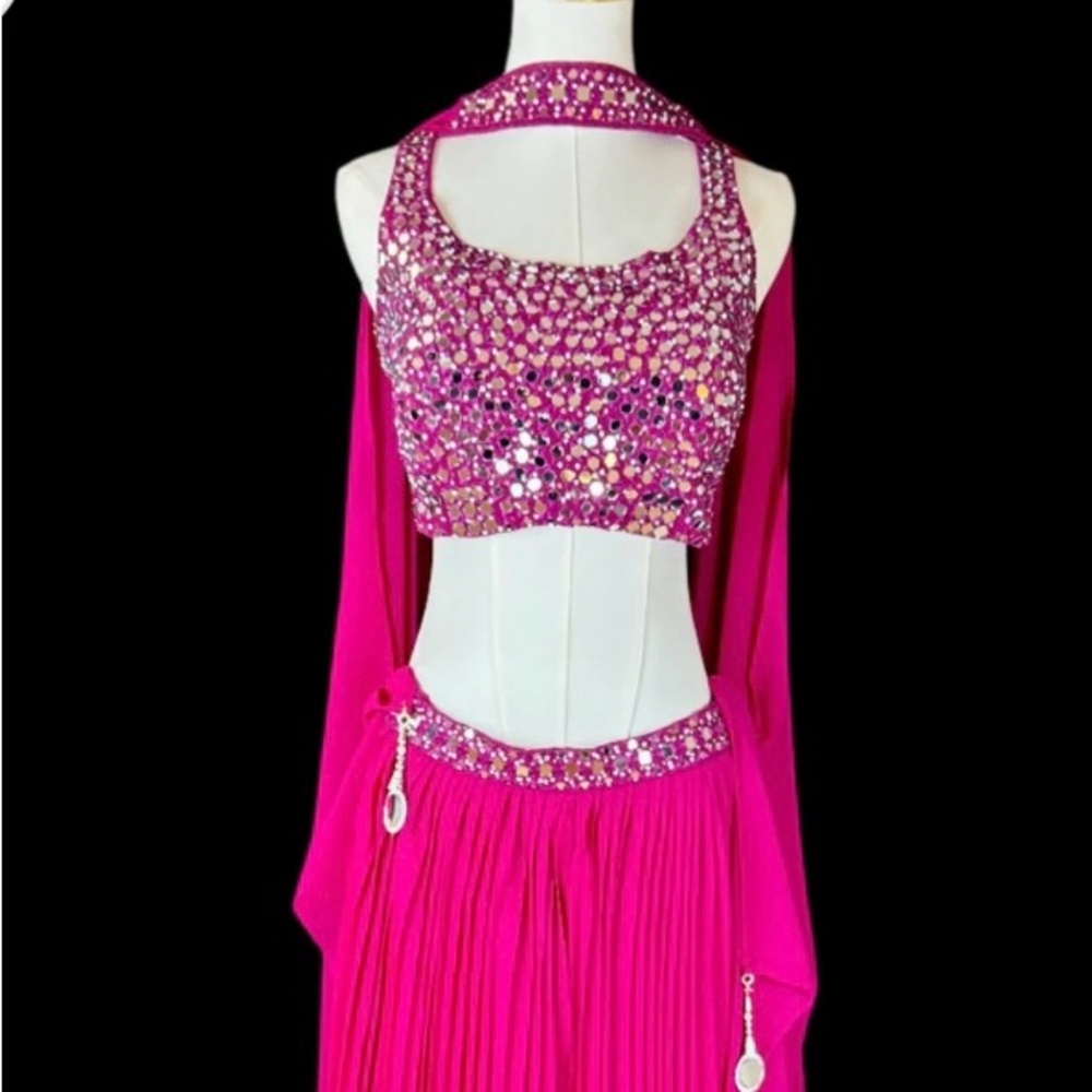 Pink Sequin Embellished Two-Piece Outfit